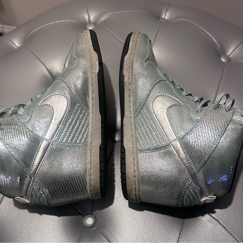 Nike WMNS Dunk SKY HI “Disco Ball” 637991-001 Metallic Silver/Glacier Ice sz 10 - Picture 3 of 9